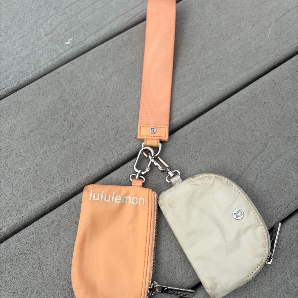 lululemon athletica Peach and Cream Wristlet Keychain Pouch Set